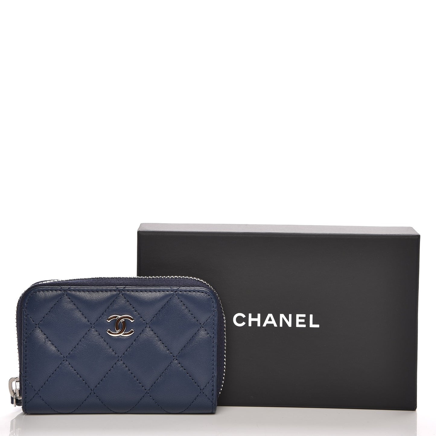 Lambskin Quilted Zip Around Coin Purse Wallet Blue