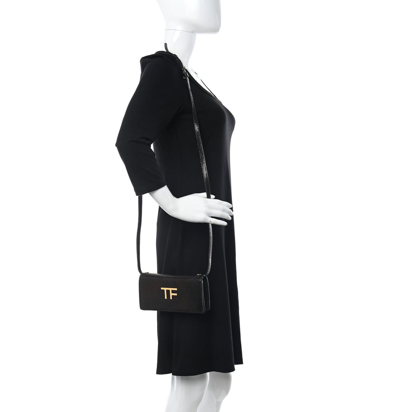 Calfskin Lizard Embossed Mini TF Bag Black
