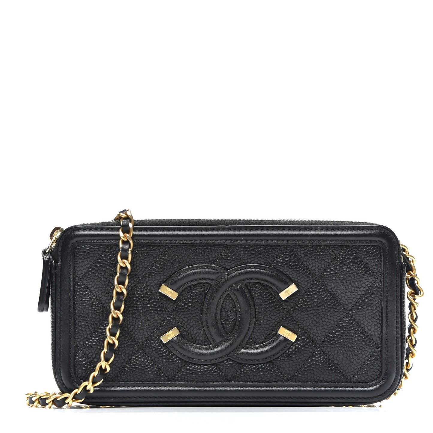 Caviar Quilted CC Filigree Clutch With Chain Black