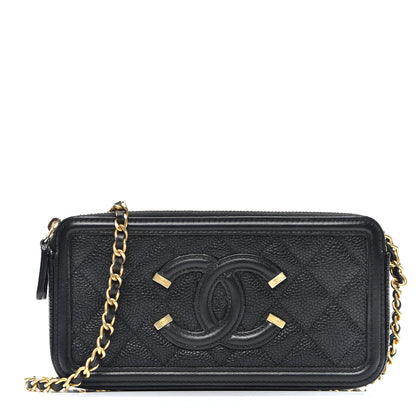 Chanel Caviar Quilted CC Filigree Clutch With Chain Black 1 of 15