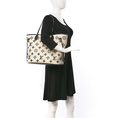 Louis Vuitton Cotton Monogram Embroidered Neverfull MM Beige Black 2 of 9