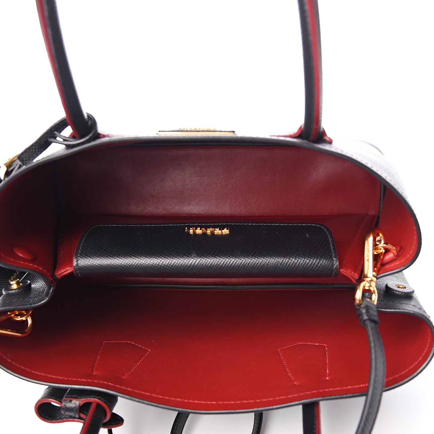 Saffiano Cuir Small Double Bag Black Fuoco