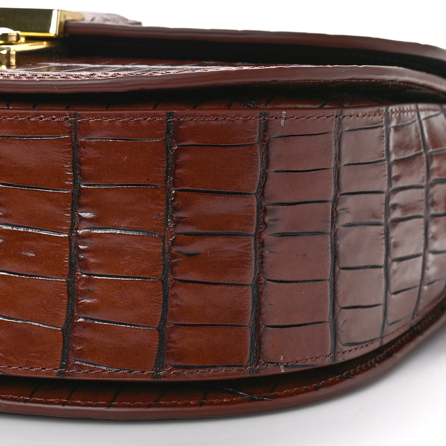 Calfskin Crocodile Embossed Pashli Saddle Belt Bag Cognac