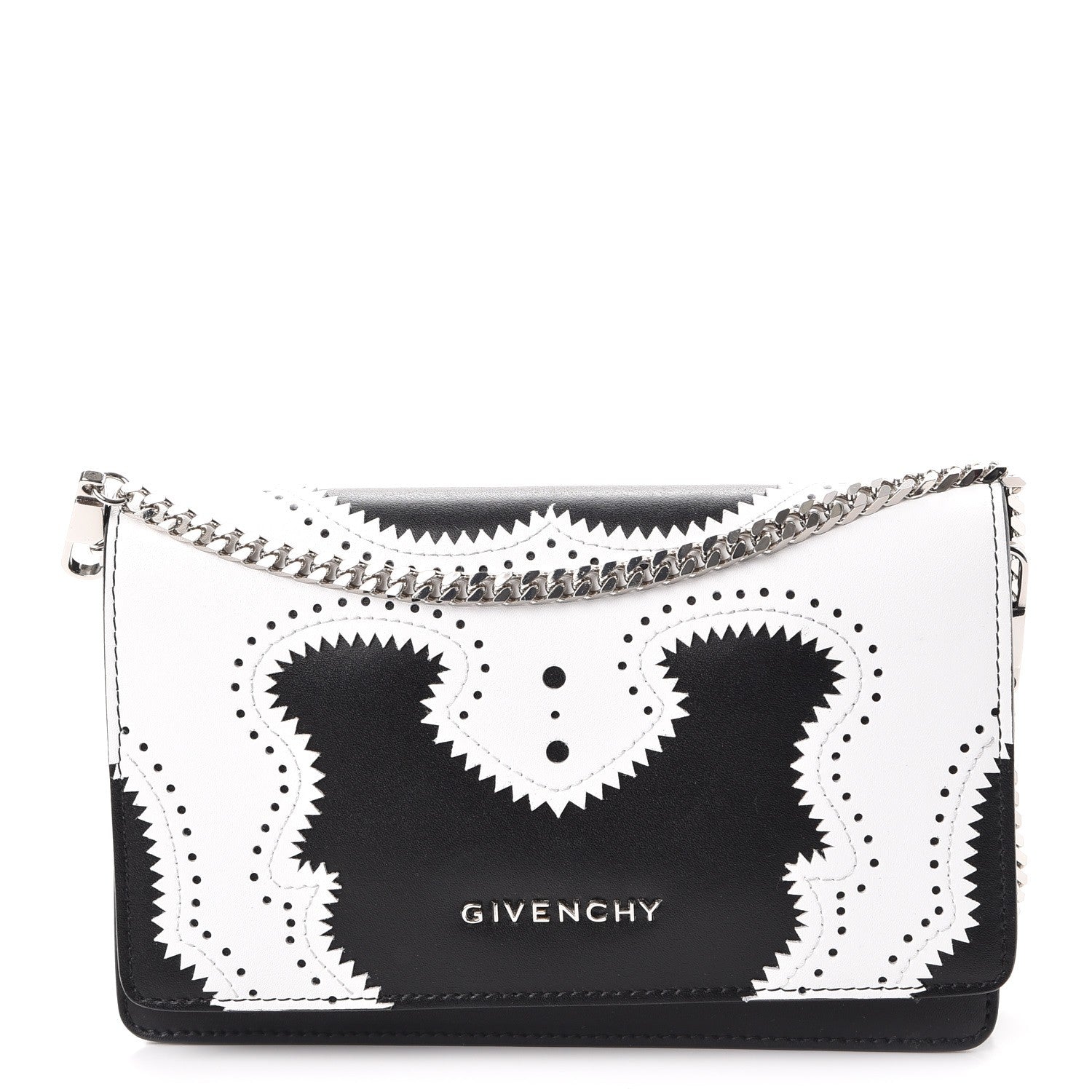 Givenchy Calfskin Brogue Mini Pandora Chain Wallet Black White 1 of 7