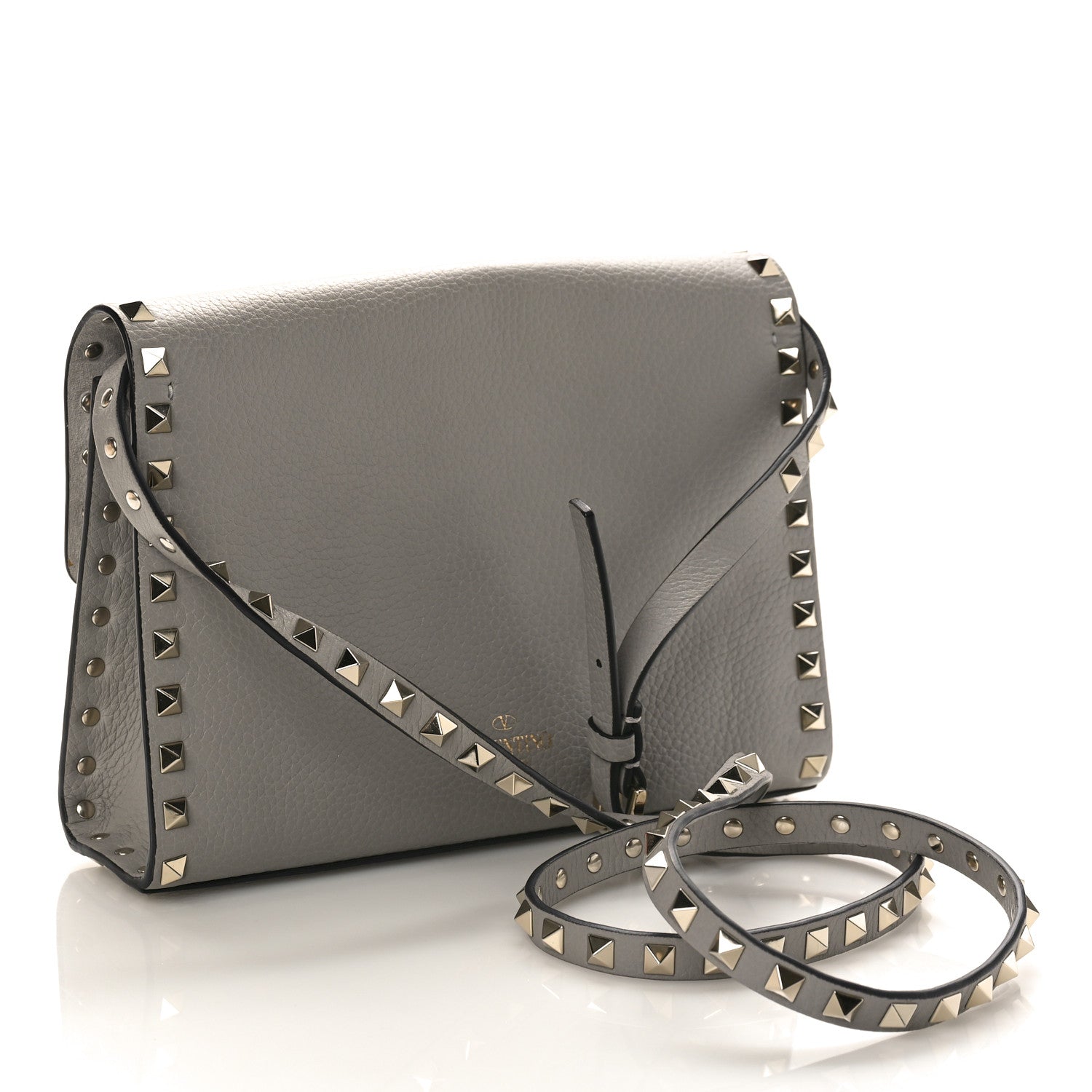 Valentino Garavani Pebbled Calfskin Medium Rockstud Flip Lock Crossbody Bag Pastel Grey 2 of 8
