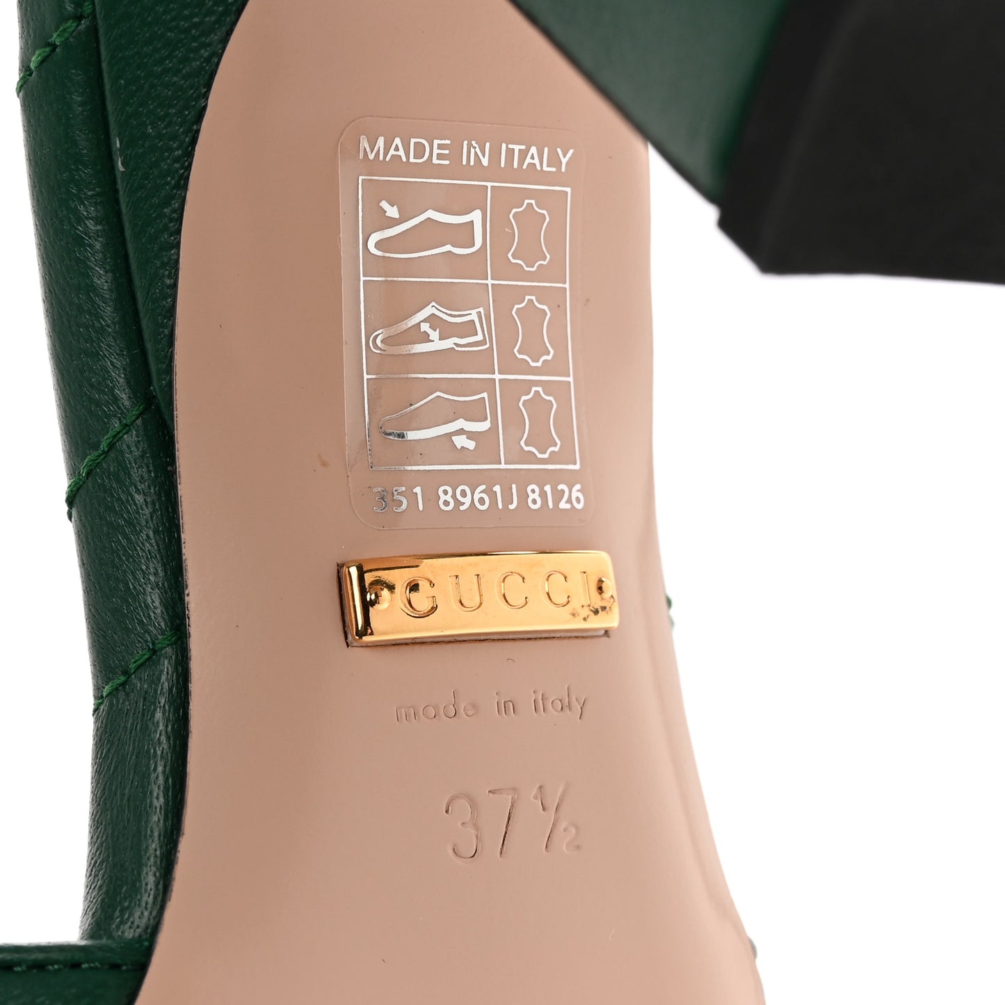 Nappa Matelasse GG Marmont 75mm Slide Sandals 37.5 Emerald