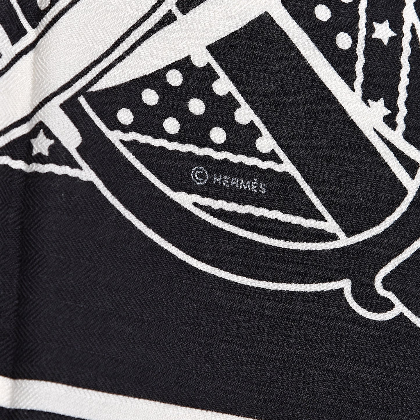 Silk Cashmere Grand Manege Bandana Shawl 140 Black White