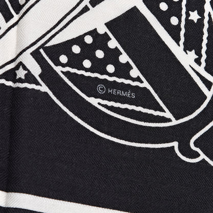Hermes Silk Cashmere Grand Manege Bandana Shawl 140 Black White 5 of 7