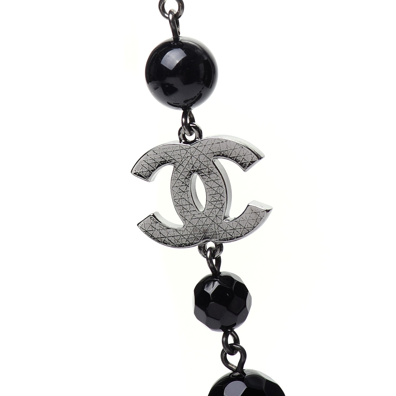 Chanel Ruthenium Pearl Beaded CC Long Necklace Black 4 of 6