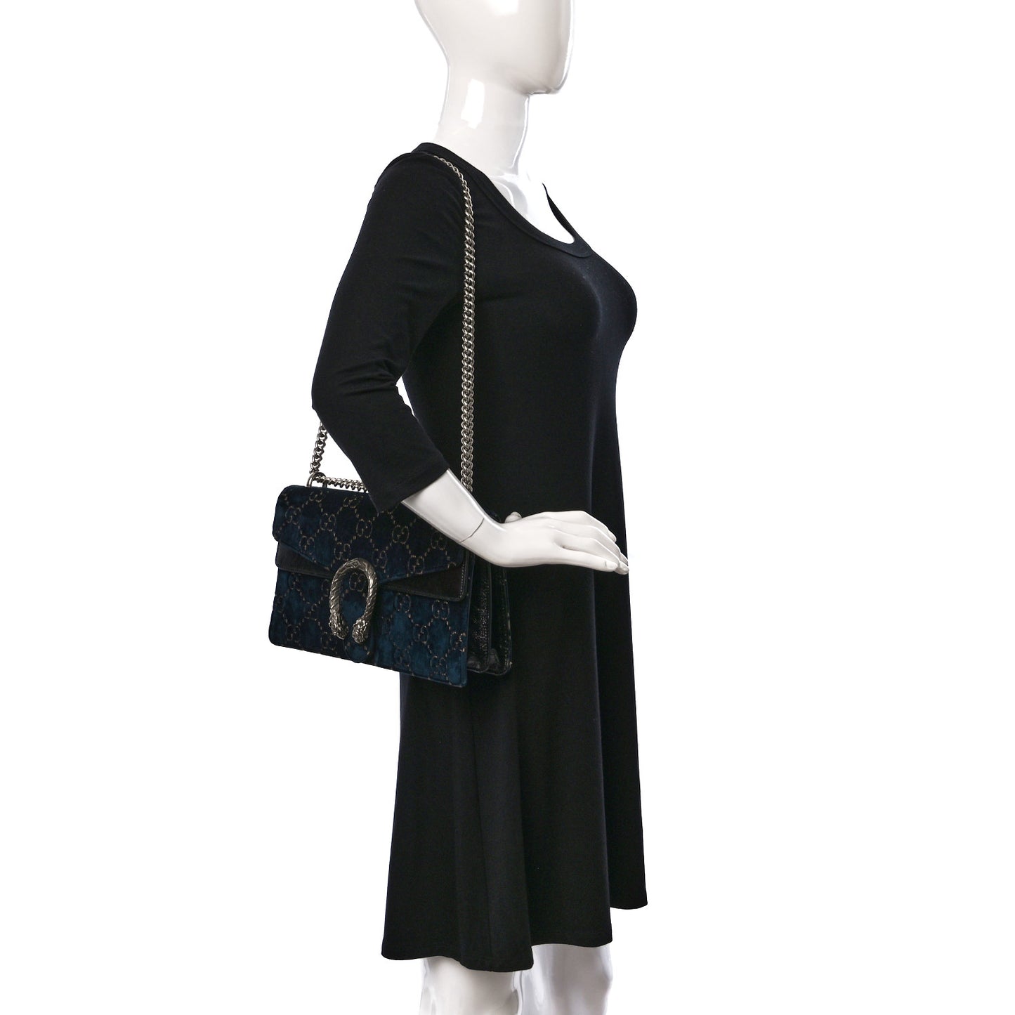 Velvet Skipper GG Monogram Small Dionysus Shoulder Bag Blue Beige Black