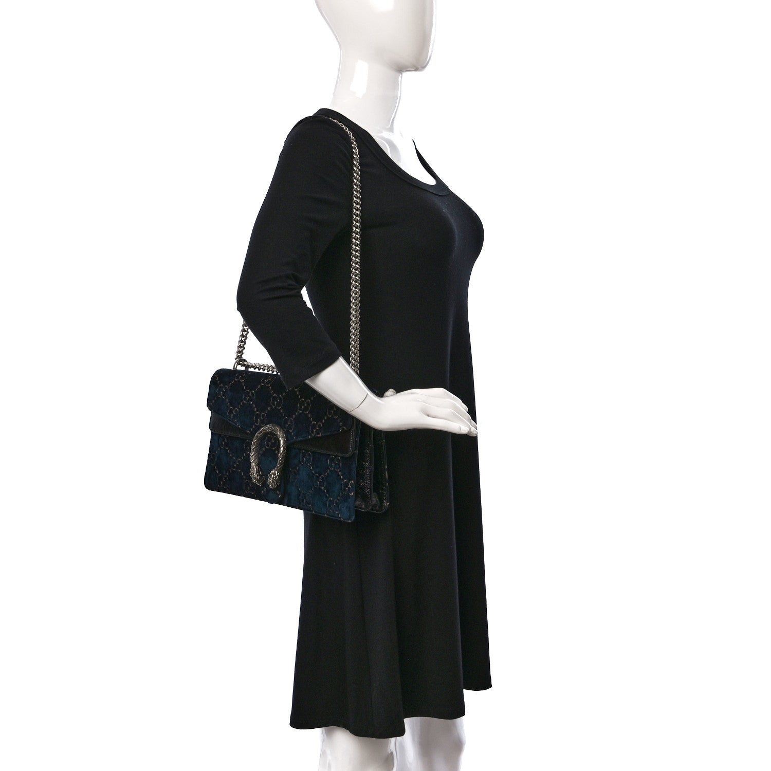 Gucci Velvet Skipper GG Monogram Small Dionysus Shoulder Bag Blue Beige Black 2 of 14