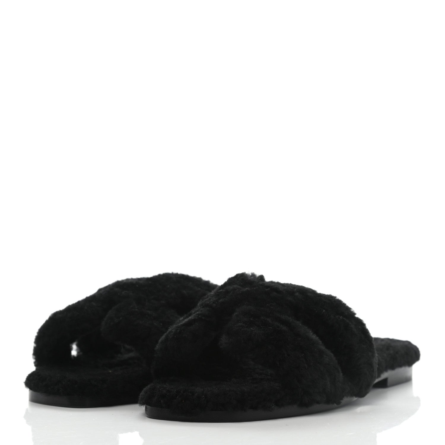 Hermes Woolskin Oran Sandals 37 Black 3 of 7