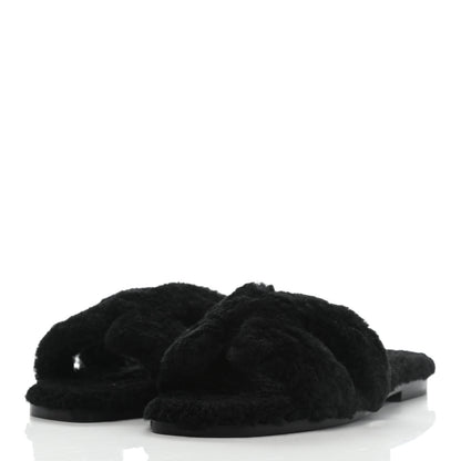 Hermes Woolskin Oran Sandals 37 Black 3 of 7