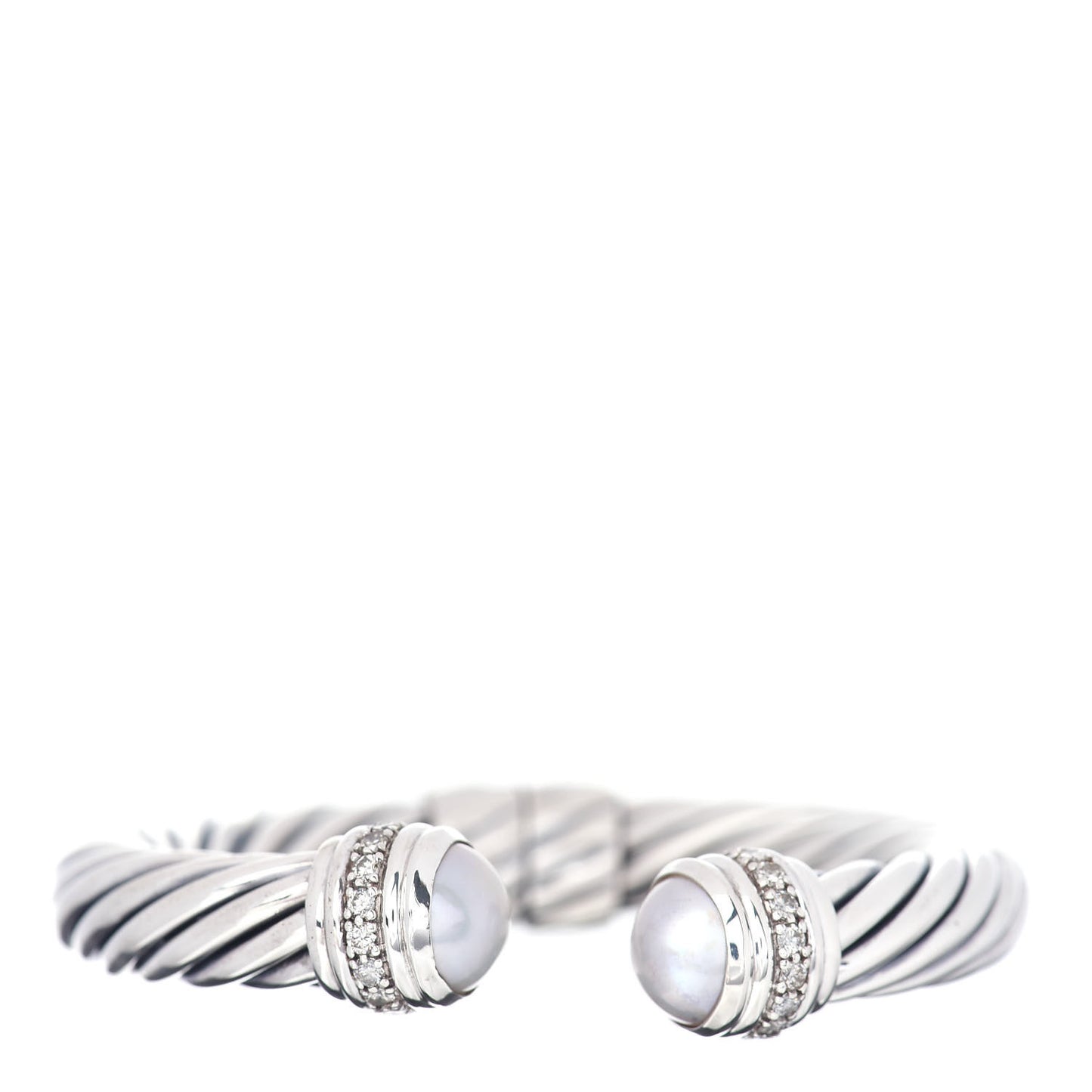 Sterling Silver Pearl Diamond 10mm Cable Classics Hinged Bracelet