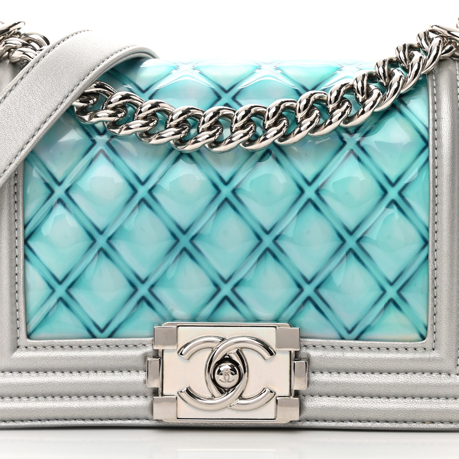 Chanel Metallic Lambskin PVC Quilted Small Boy Flap Blue 8 of 19