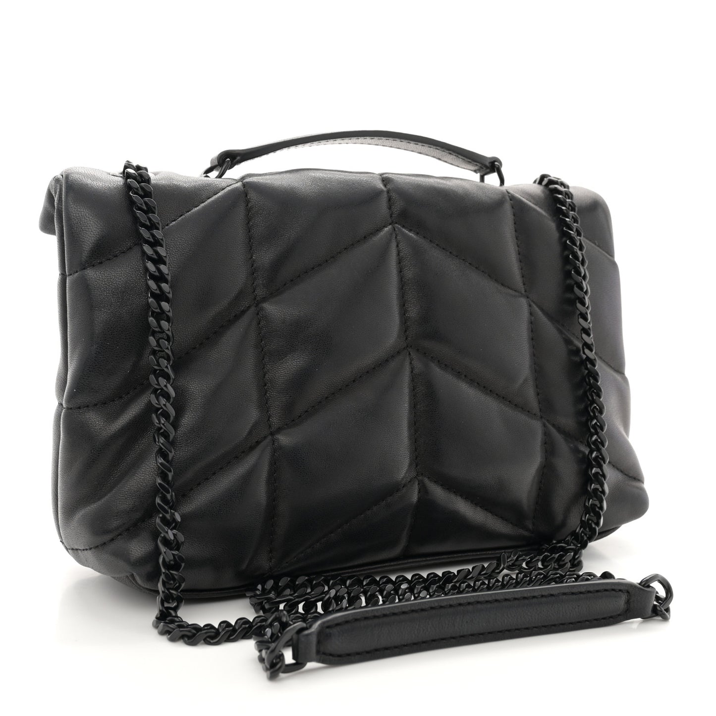 Lambskin Quilted Toy Loulou Puffer Monogram Monochrome Chain Satchel Black