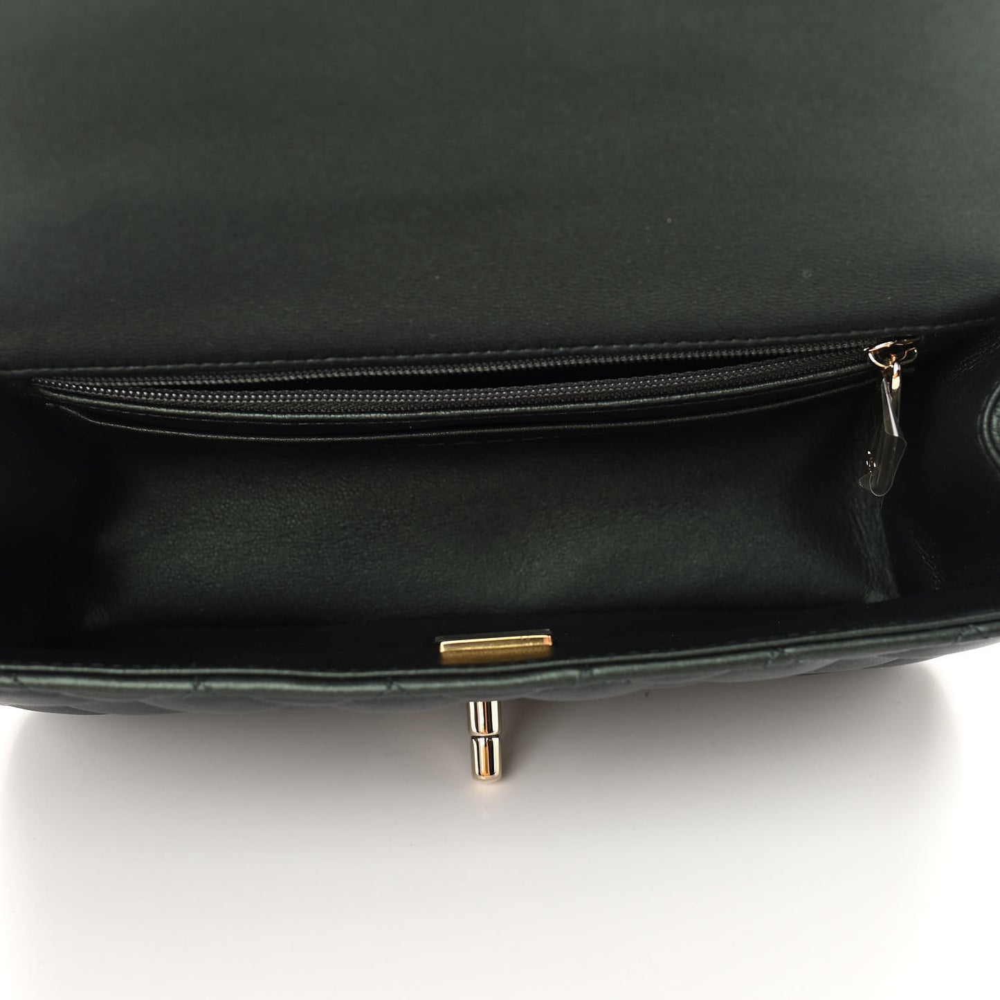 Iridescent Lambskin Quilted Mini Top Handle Rectangular Flap Dark Green