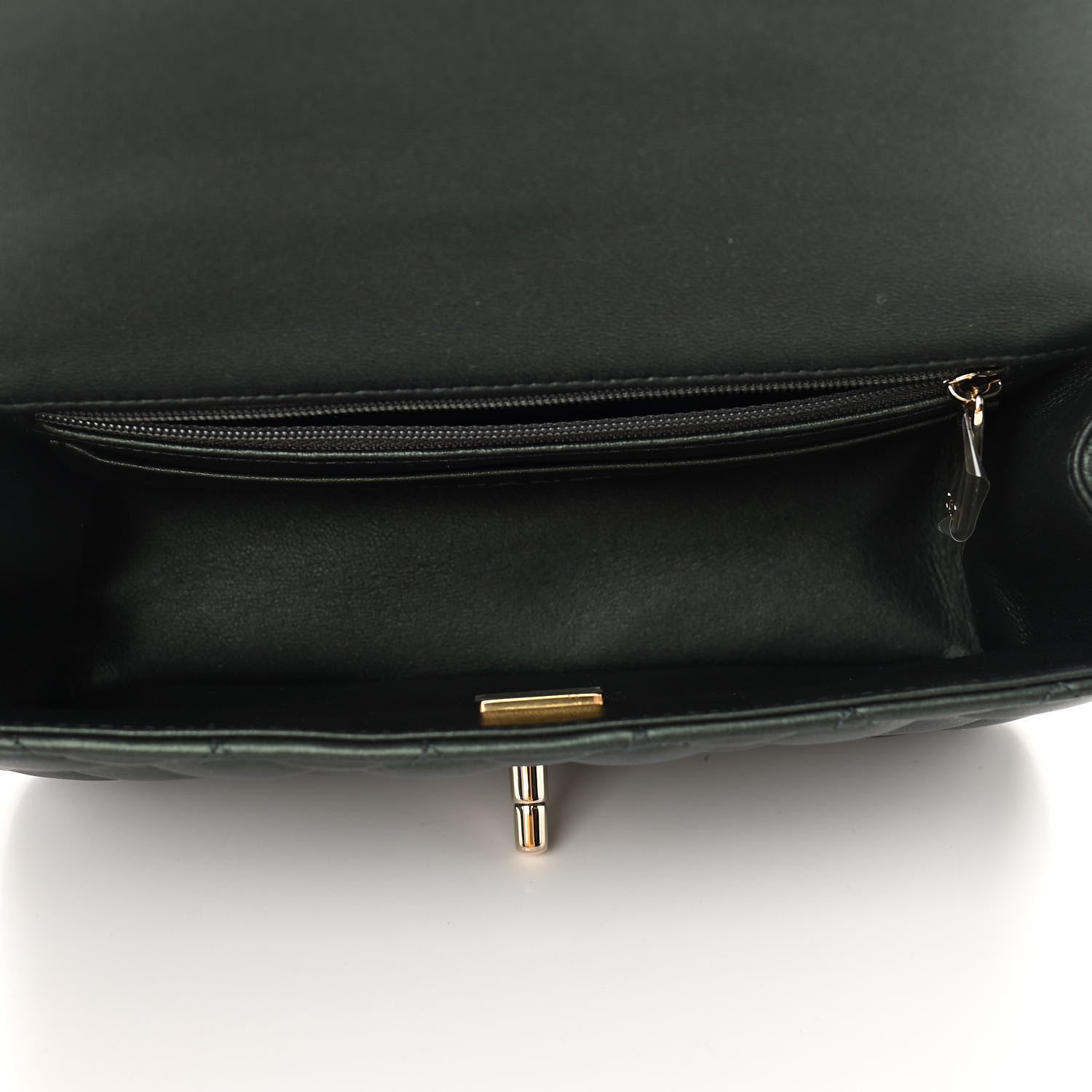 Chanel Iridescent Lambskin Quilted Mini Top Handle Rectangular Flap Dark Green 5 of 11