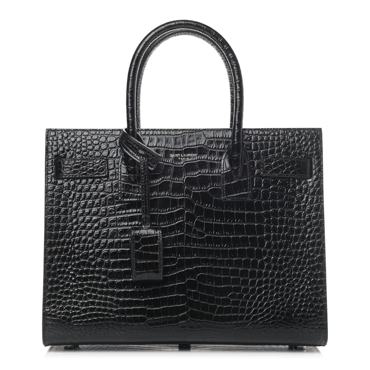 Calfskin Crocodile Embossed Baby Sac De Jour Black