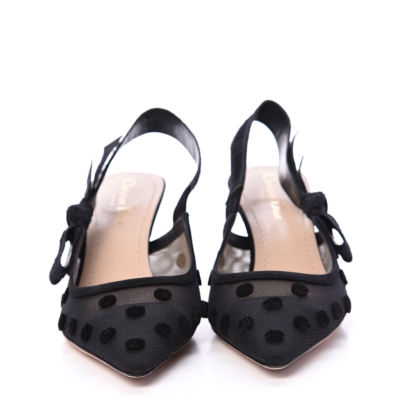 Suede Calfskin Grosgrain Dotted Sling-Back Ballet Pumps 38.5 Black