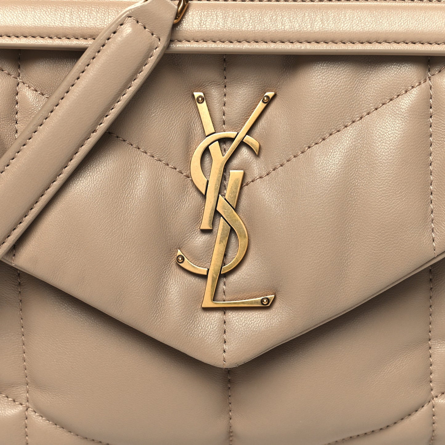 Lambskin Quilted Small Loulou Puffer Monogram Chain Satchel Dark Beige