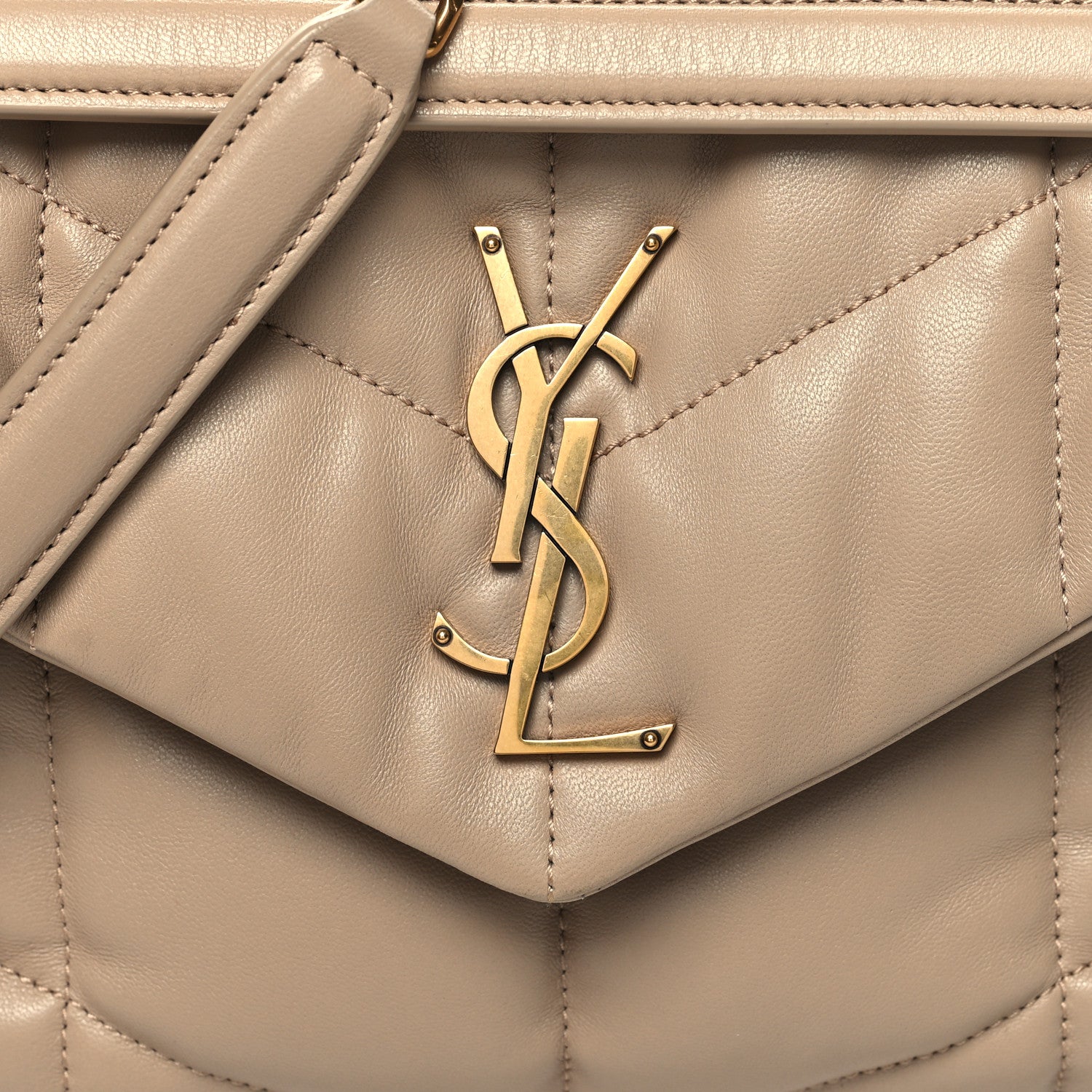 Saint Laurent Lambskin Quilted Small Loulou Puffer Monogram Chain Satchel Dark Beige 8 of 12