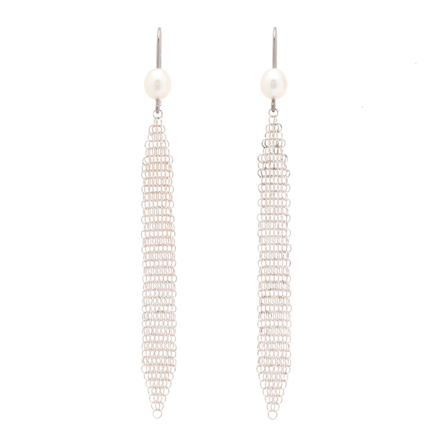 Sterling Silver Pearl Small Elsa Peretti Mesh Earrings