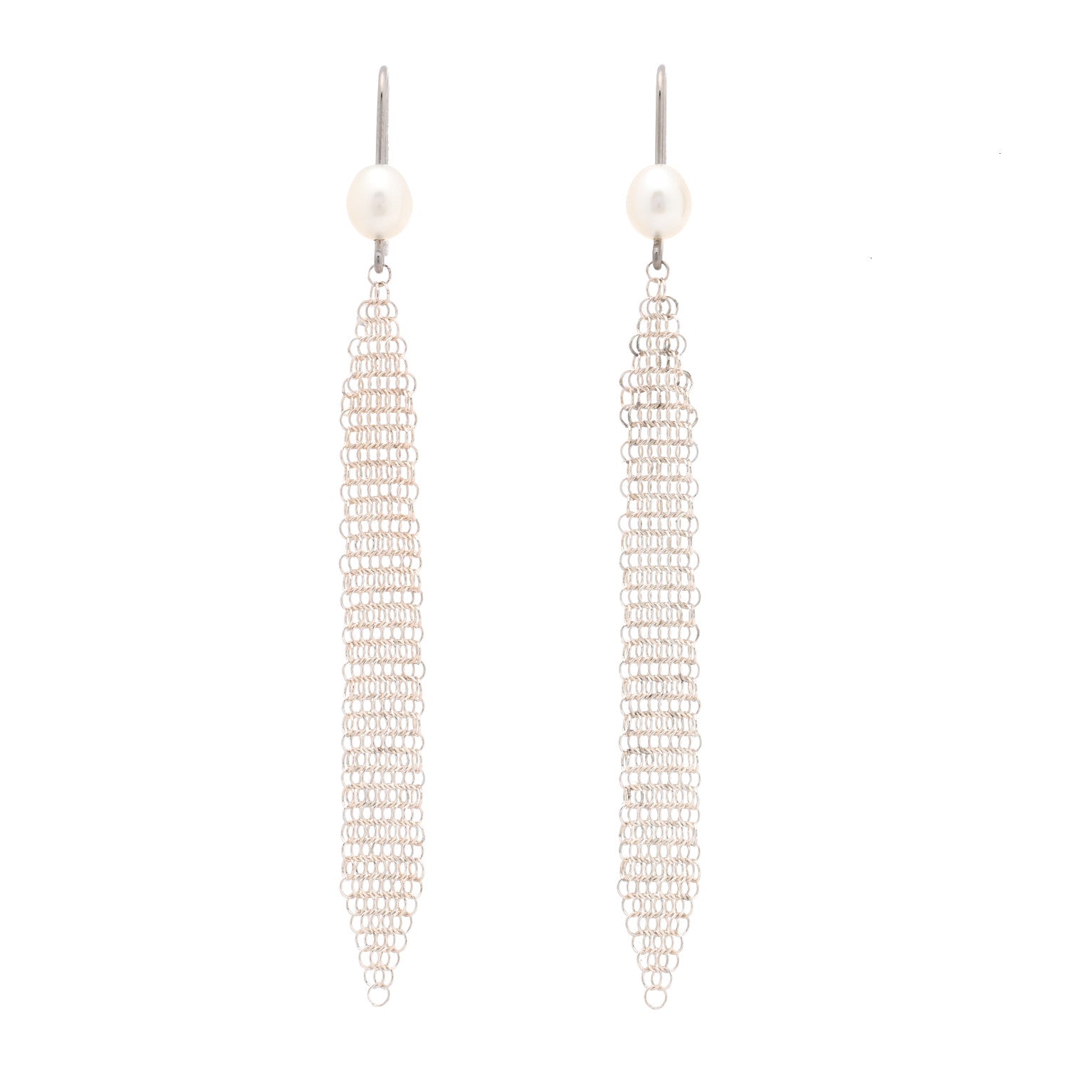 Tiffany Sterling Silver Pearl Small Elsa Peretti Mesh Earrings 1 of 5