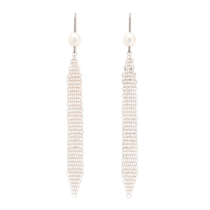 Tiffany Sterling Silver Pearl Small Elsa Peretti Mesh Earrings 1 of 5