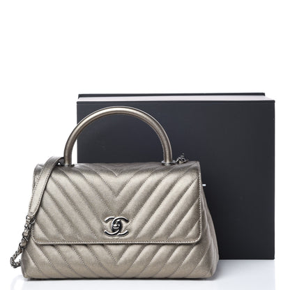 Chanel Metallic Caviar Chevron Quilted Small Coco Handle Flap Light Gold 10 of 10