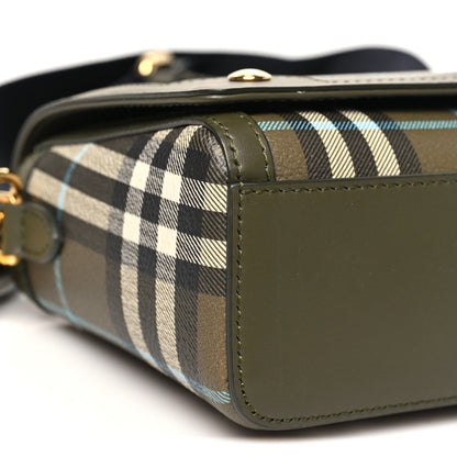 Burberry Coated Canvas Calfskin Vintage Check Note Top Handle Shoulder Bag Olive Green 9 of 11