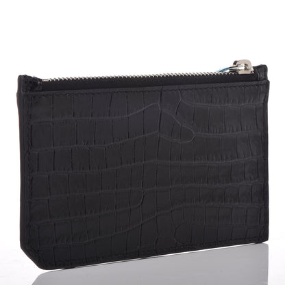 Saint Laurent Calfskin Crocodile Embossed 5 Fragments Zip Card Case Black 3 of 7