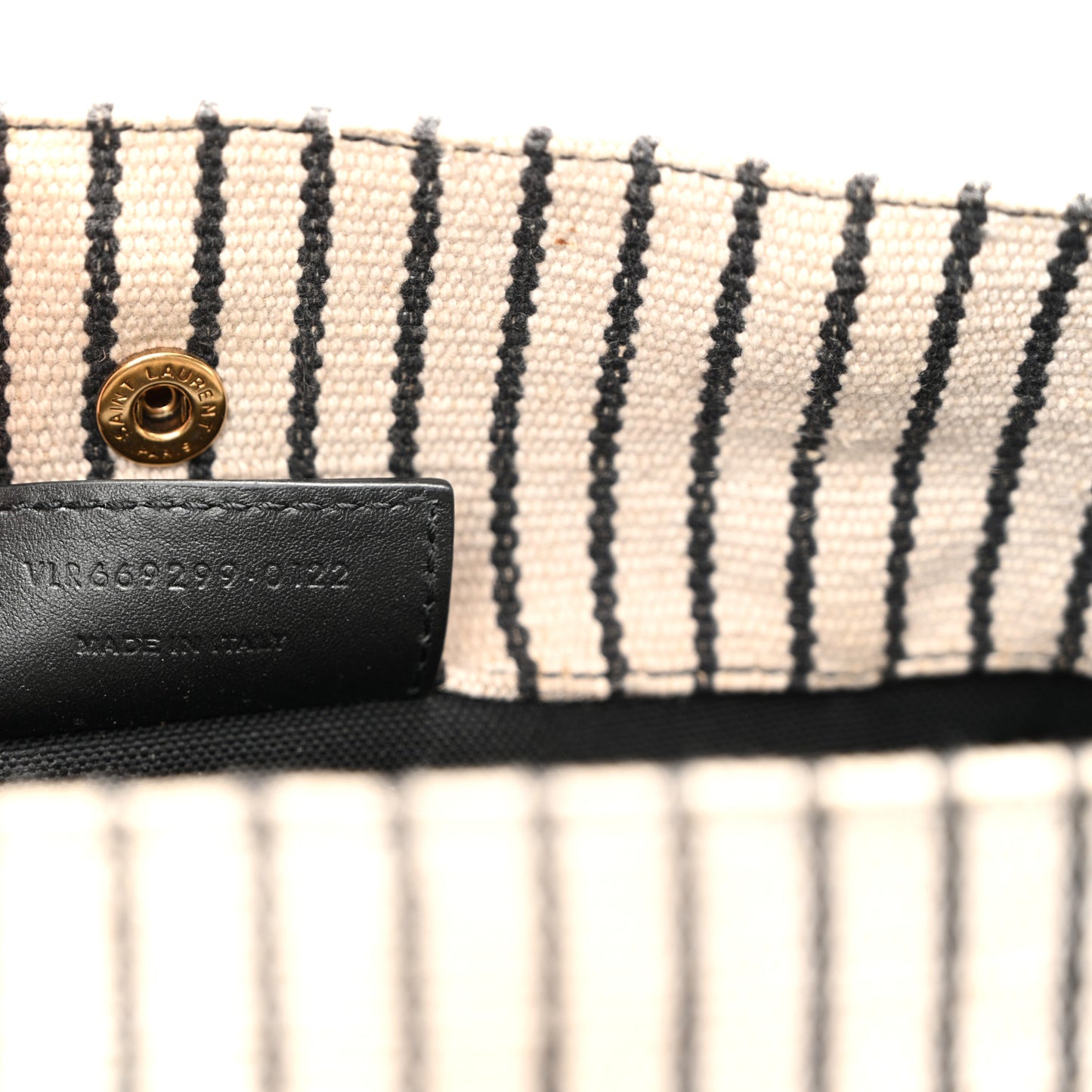 Linen Calfskin Striped Rive Gauche Bucket Bag Grey Cream Black