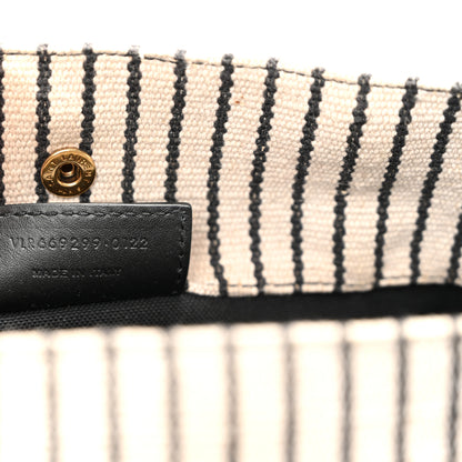 Saint Laurent Linen Calfskin Striped Rive Gauche Bucket Bag Grey Cream Black 7 of 10