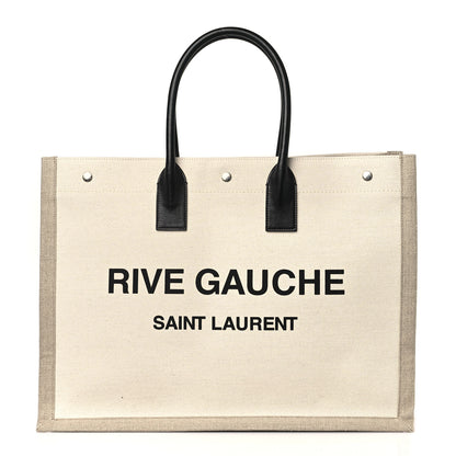 Saint Laurent Linen Calfskin Rive Gauche Tote Optic White 1 of 10