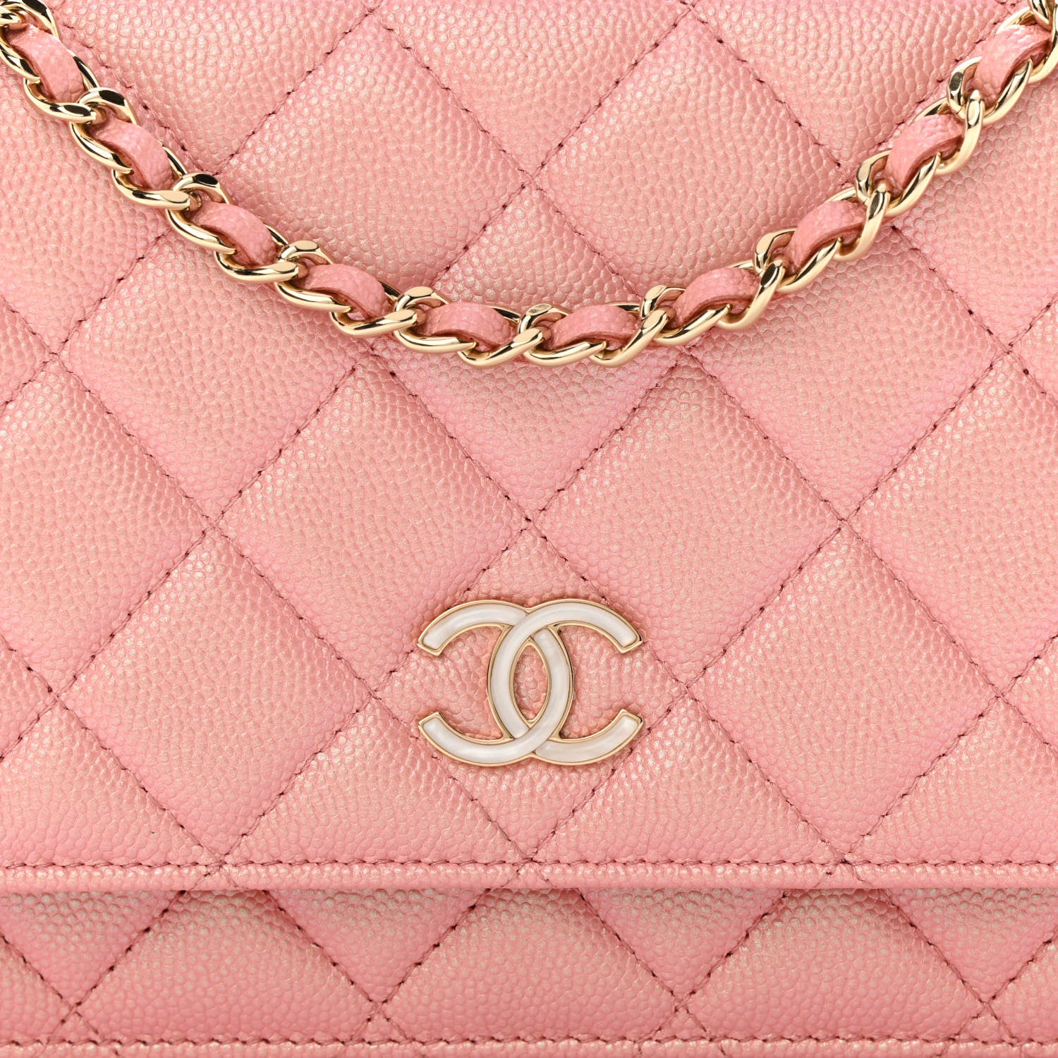 Chanel Iridescent Caviar Quilted Wallet on Chain WOC Rose Pink 9 of 14