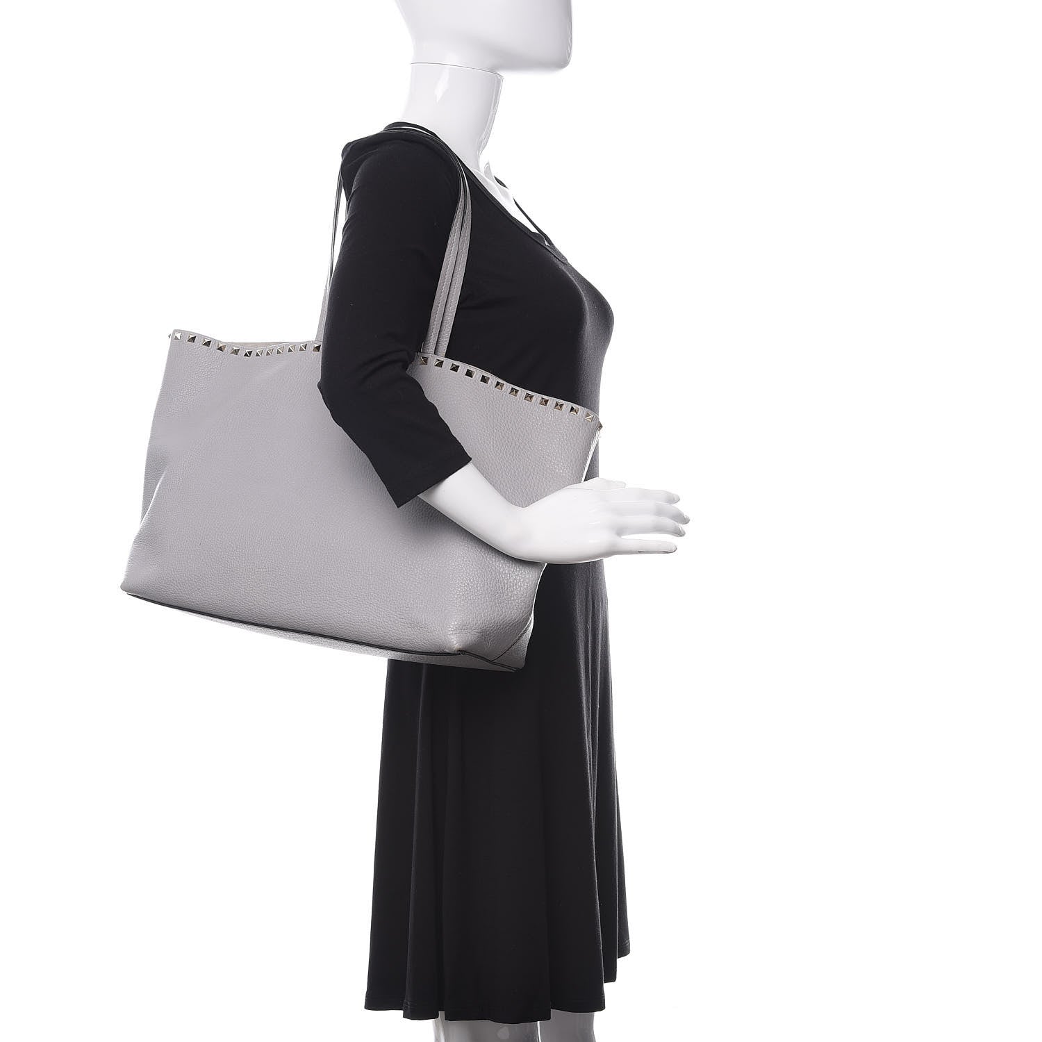 Valentino Garavani Grained Calfskin Rockstud Shoulder Tote Perla 2 of 12
