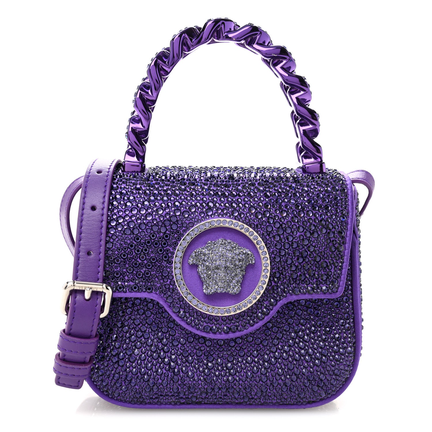 Versace Satin Crystal Studded Mini La Medusa Bag Purple 1 of 11
