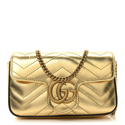 Gucci Metallic Calfskin Matelasse Super Mini GG Marmont Shoulder Bag Gold 1 of 10