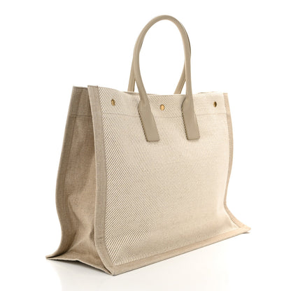Saint Laurent Linen Calfskin Rive Gauche Tote Beige Sea Salt 3 of 10
