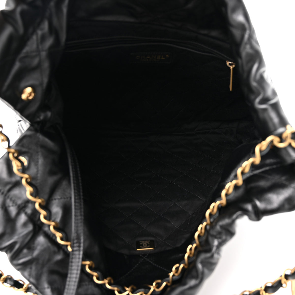 Shiny Calfskin Quilted Chanel 22 Black
