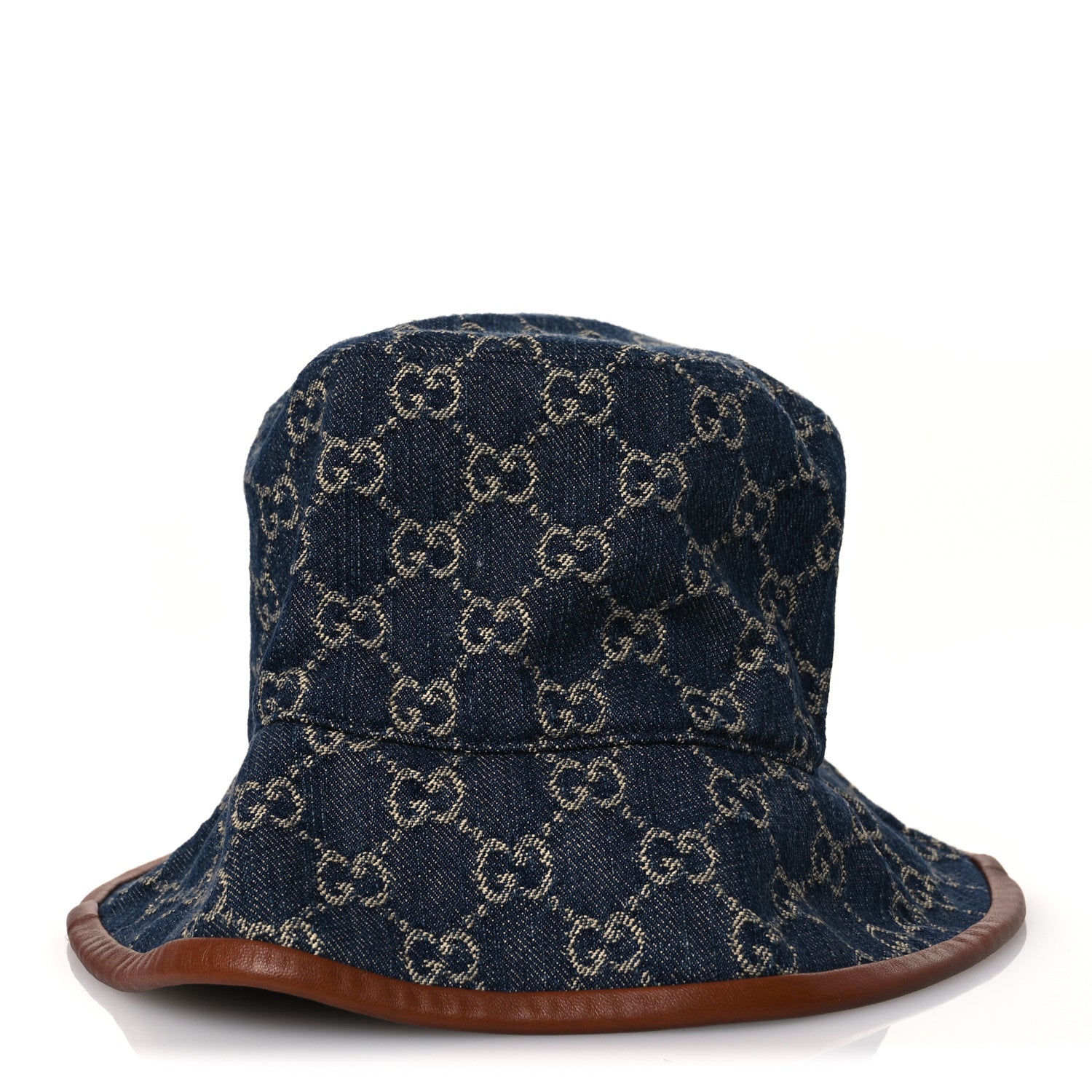 Gucci Washed Jacquard Denim Nappa GG Monogram Oscar Bucket Hat XL Denim Cuir 6 of 10