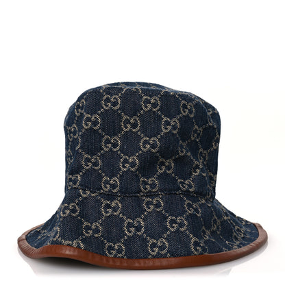 Gucci Washed Jacquard Denim Nappa GG Monogram Oscar Bucket Hat XL Denim Cuir 6 of 10