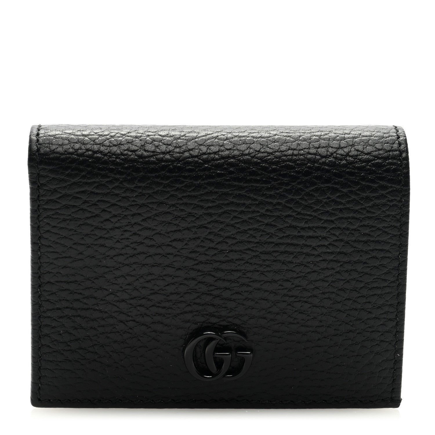 Gucci Dollar Calfskin Enamel Monochrome GG Marmont Card Case Black 1 of 7