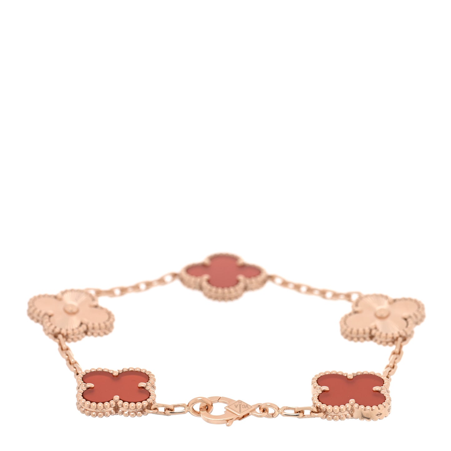 18K Rose Gold Carnelian 5 Motifs Guilloche Vintage Alhambra Bracelet