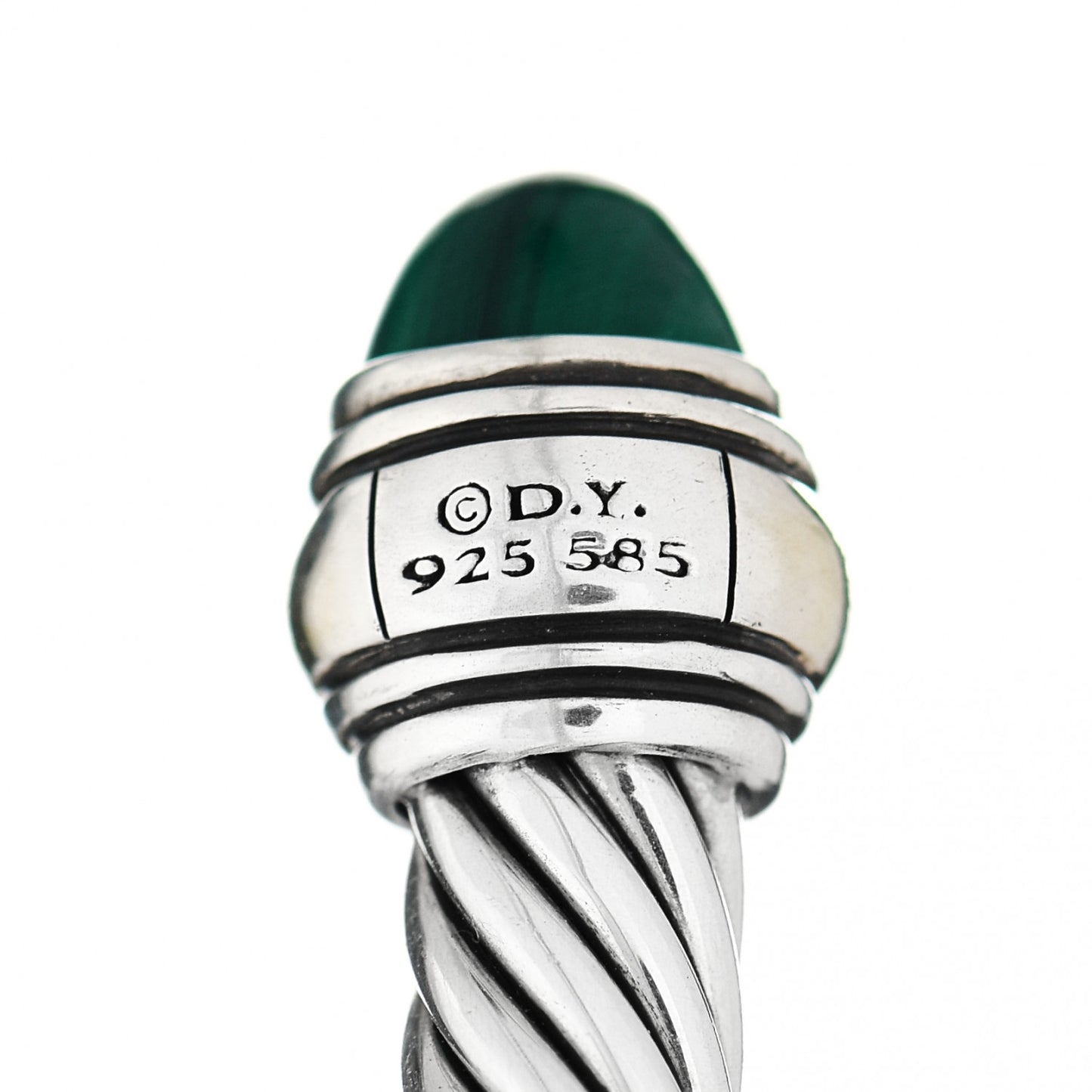 Sterling Silver 14K Yellow Gold Malachite 5mm Cable Classic Bracelet