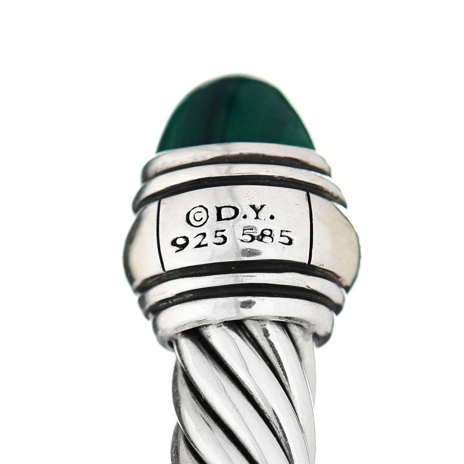 David Yurman Sterling Silver 14K Yellow Gold Malachite 5mm Cable Classic Bracelet 4 of 4