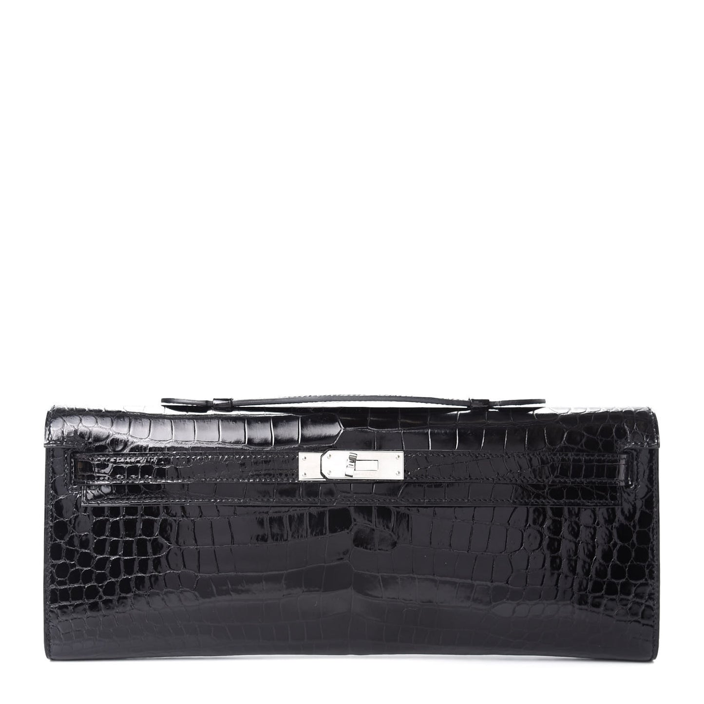 Shiny Porosus Crocodile Kelly Cut Pochette Black