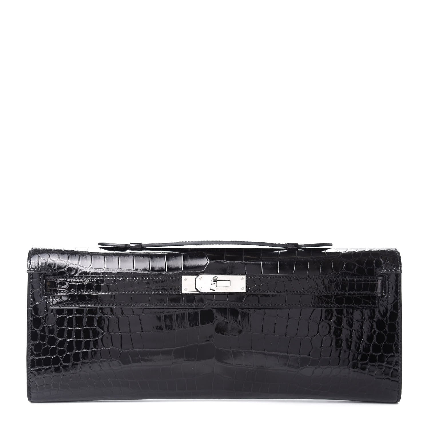 Hermes Shiny Porosus Crocodile Kelly Cut Pochette Black 1 of 7