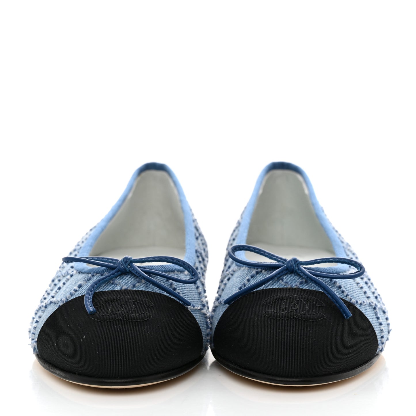 Denim Quilted Grosgrain Cap Toe Ballerina Flats 39.5 Dark Blue Black